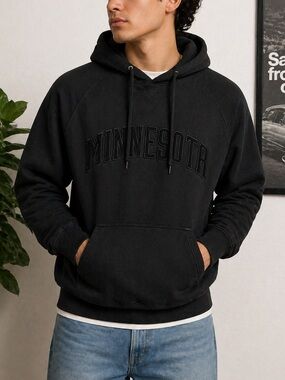 OVB Old Varsity Brand Black Minnesota Hoodie Sweatshirt Size L